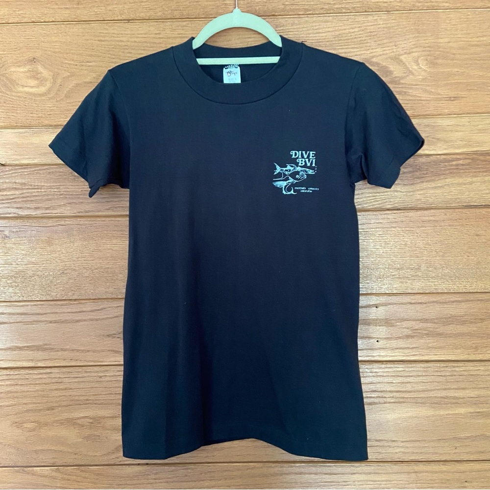 Vintage 70s Dive BVI British Virgin Islands fish print black t-shirt